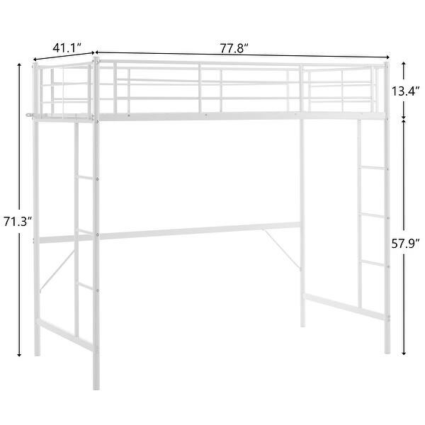 dimension image slide 0 of 3, Twin Size Metal Loft Bed With Safety Guardrails & 2 Built-In Ladders, Loft Bunk Bed Frame For Teens Juniors Adults