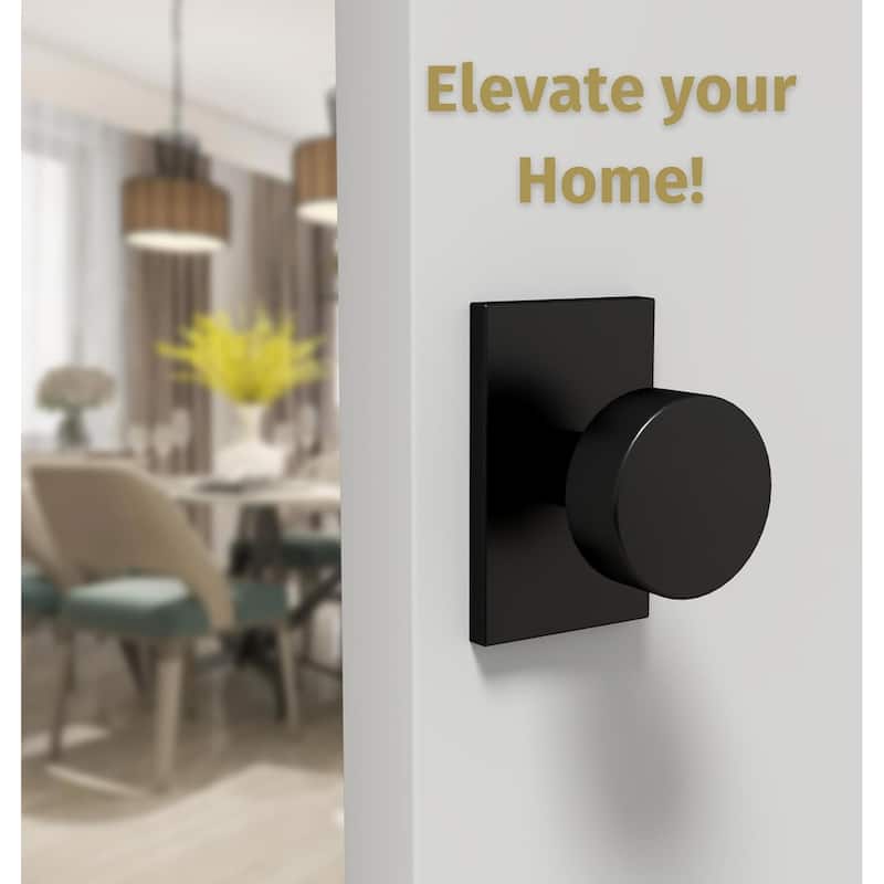 Mega Handles LAURA Dummy Round Door Knob with Slim Square Plate | Non-Turning, Reversible Handing | Easy to Install