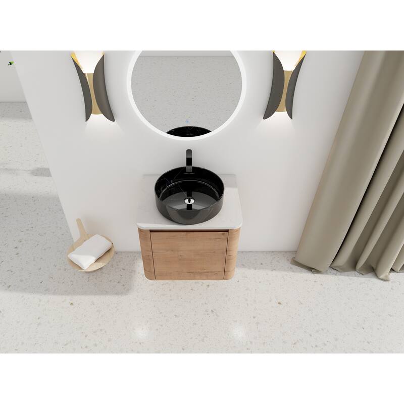 24'' Wall-Mounted Bathroom Vanity With Ceramic Art Sink & 1-Soft-Close Door,KD-Packing, Plywood