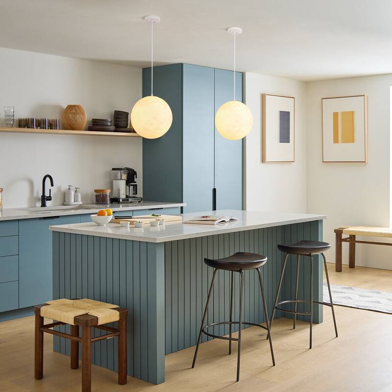 11.8" Single-Light Modern White Globe LED Pendant Hanging Light with Plastic Shade for Bedroom or Dining Room