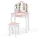 preview thumbnail 8 of 7, Kids Makeup Table and Stool Set with Tri-Folding Mirror for Pretend Play
