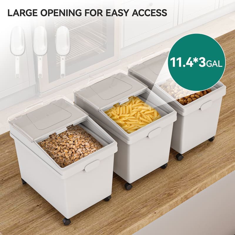10.5 Gallon Ingredient Bin 3 Pcs PP Shelf Storage Bins