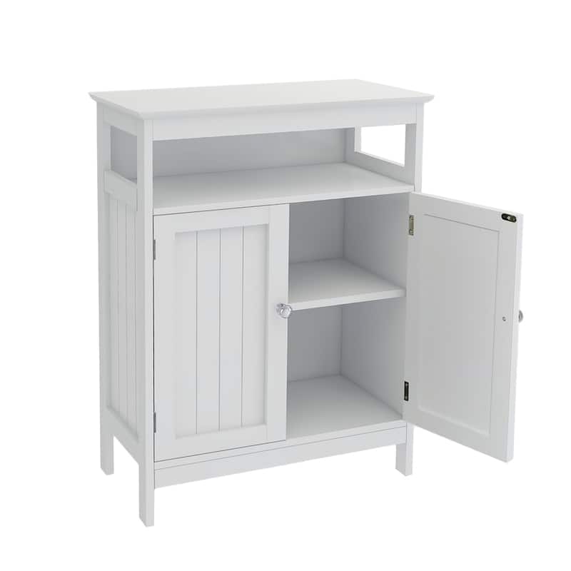 White Wood Storage Cabinet Bathroom Freestanding Floor Cabinet