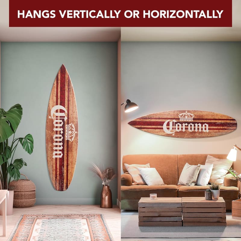 Licensed Corona Brown Wood Tones Surfboard Plaque Wall Sign - 60"x15"