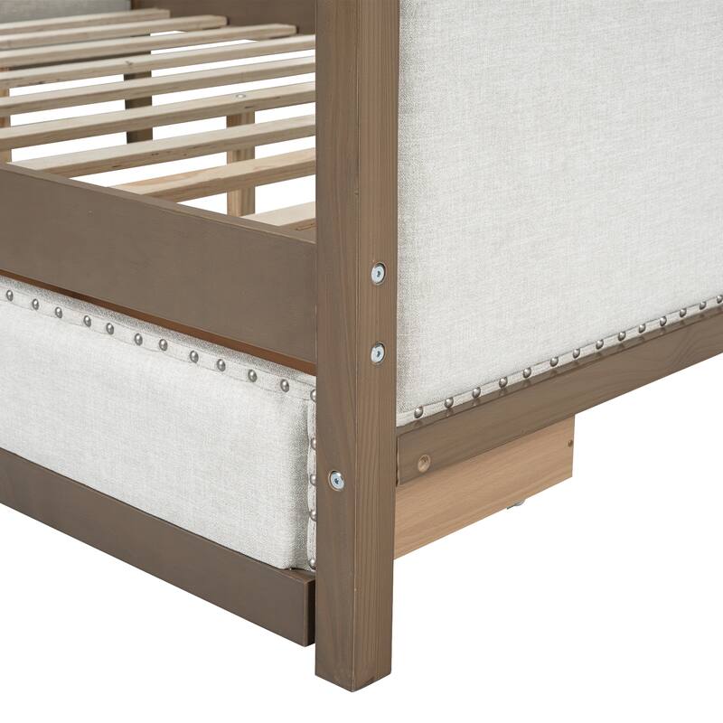 Full Size Upholstered Daybed with Nailhead Decor, Pltform Bed Frame with Trundle or 2 Drawers
