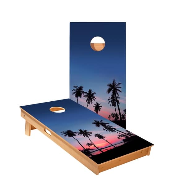 slide 2 of 5, Palm Tree Sunset Cornhole Boards NO Bags - Add Board Lights