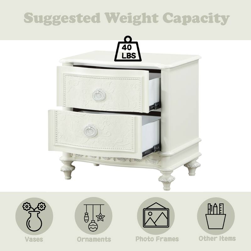 Dorothy Ivory Finish Nightstand W/2 Drawers