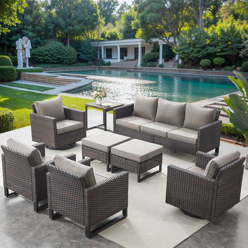 Patio Sofa, Glider Chair, Club Chair Ottoman Set - Brown - Grey