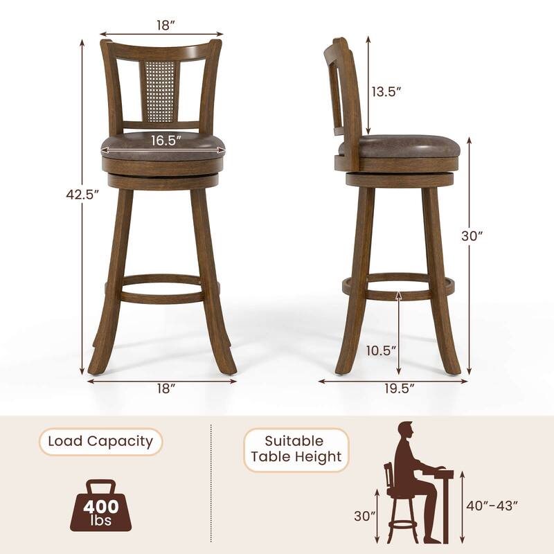 Costway Set of 2/4 Bar Stools 30" Swivel Bar Chairs with PE Rattan - See Details