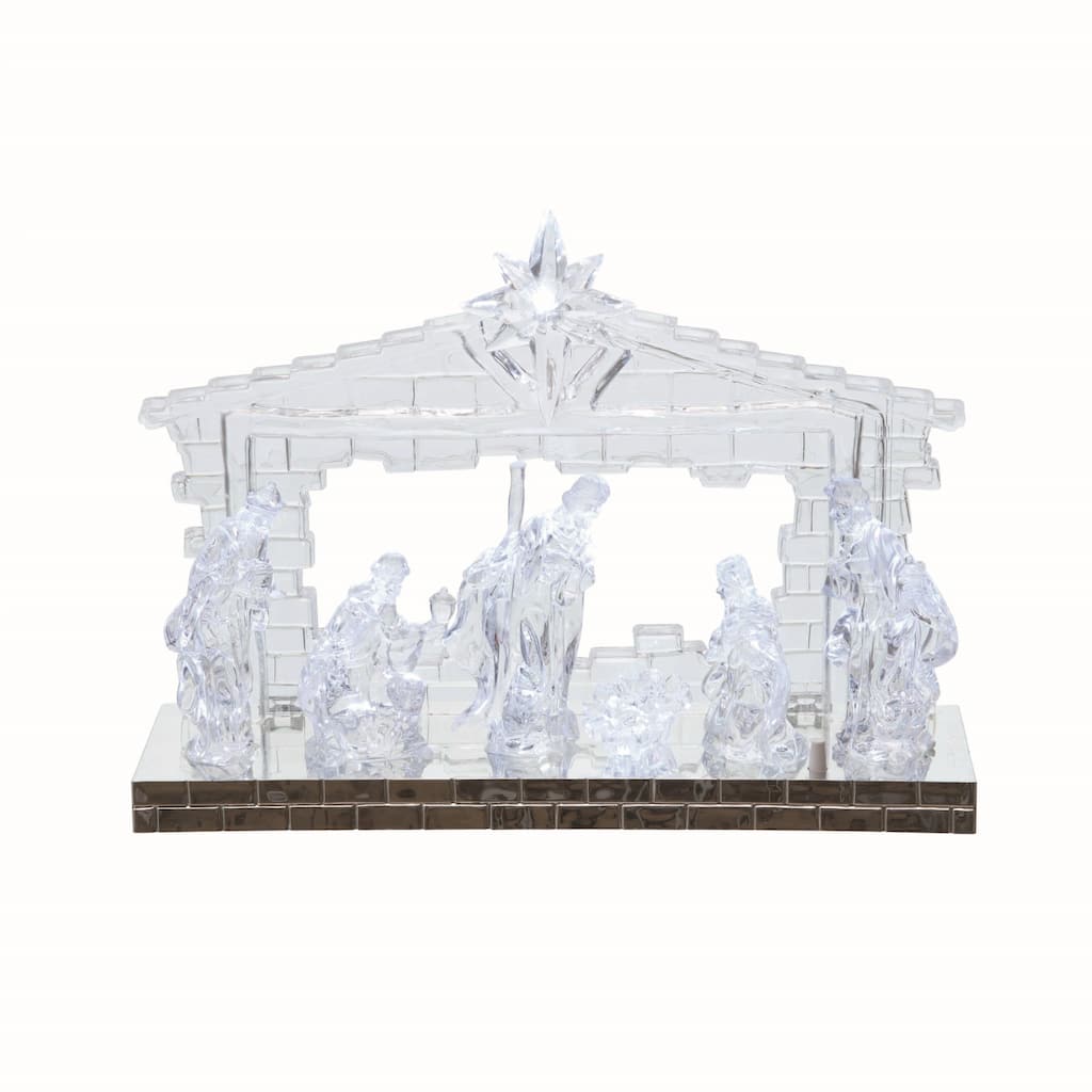 Transpac Artificial 12 in. Silver Christmas Light Up Musical Nativity Decor