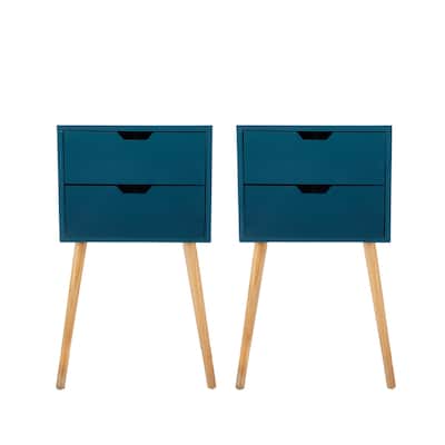 Set Of 2 Nightstand With 2 Drawers, Mid Century Wood Bedside Tables Living Rooms, Sofa Side End Table
