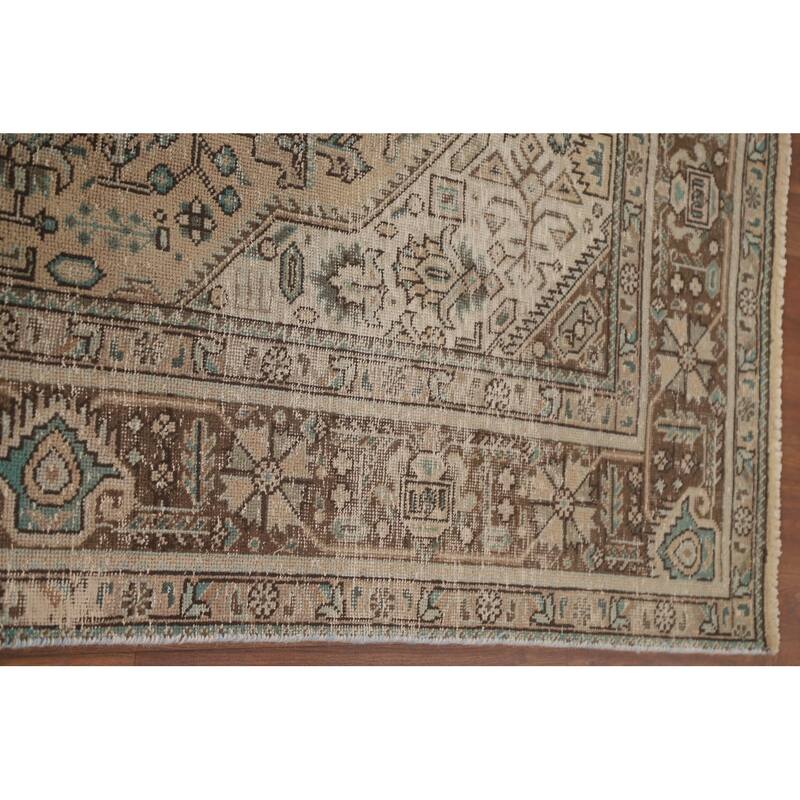 Hand Knotted Oriental 100% Wool Carpet Traditional Medallion Beige & Ivories Tabriz Area Rug - 9' 6'' X 6' 5''