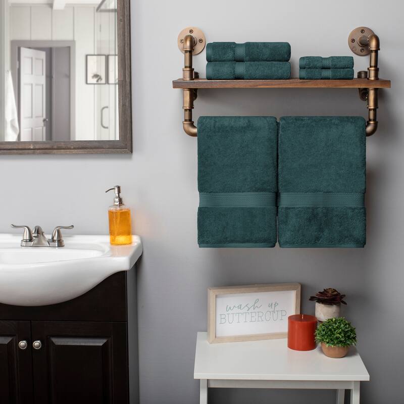 Superior Egyptian Cotton Heavyweight Solid Plush Towel Set - 6-Piece Set - Teal