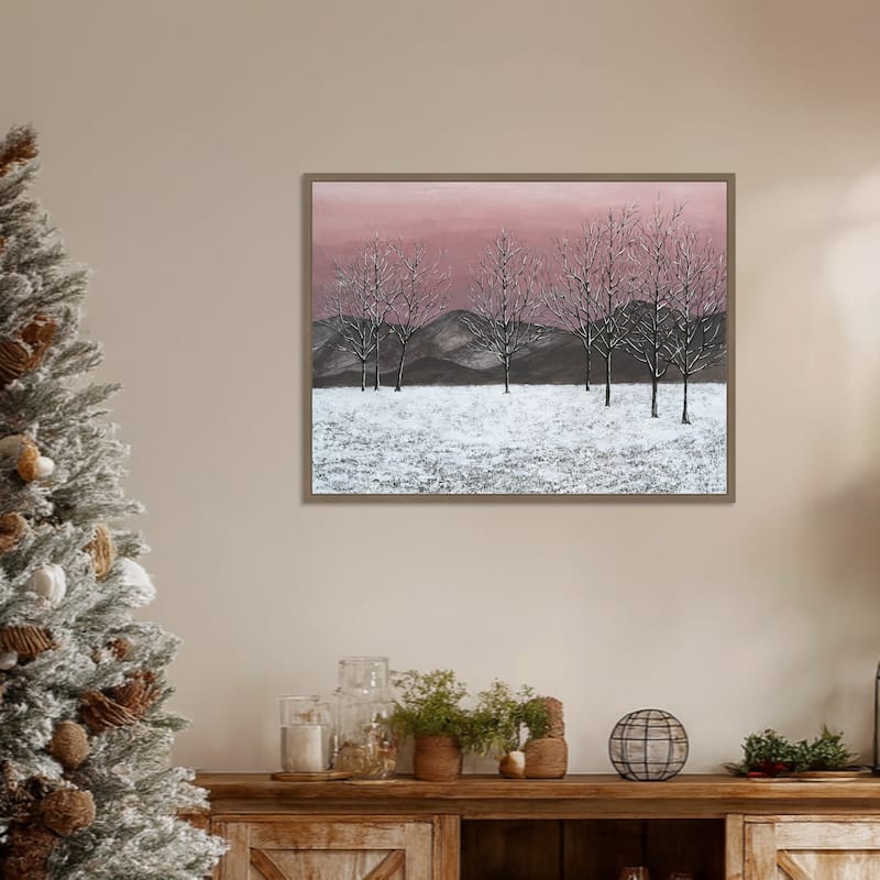 Sunset Snowfall II by Michael Willett (30 x 23 in.), Framed Canvas Wall Art Print - Sylvie Dark Gold