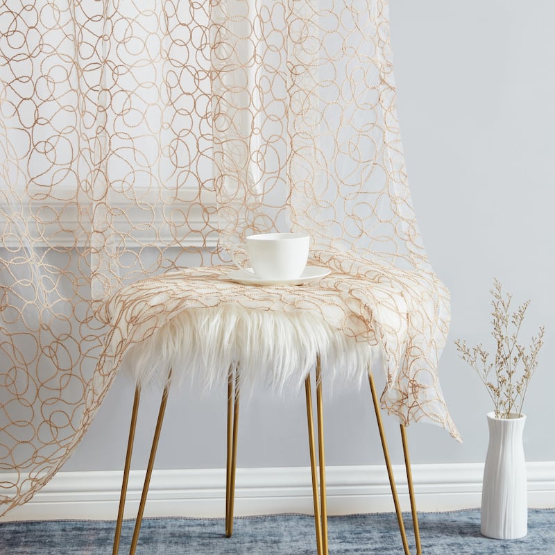 HLC.me Audrey Embroidered Premium Soft Decorative Sheer Voile Light Filtering Grommet Window Curtain Panels - Set of 2