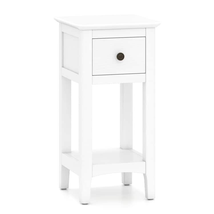 3 Tier Wooden Nightstand with Drawer and Shelf Solid Pine Side Table for Bedroom Living Room Compact End Table