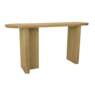 Console Table, Rounded Edge Top, Paneled Legs, XL 63 Inch Brown Wood