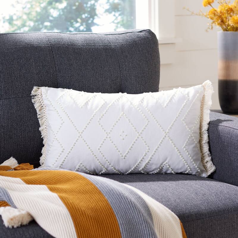 SAFAVIEH Helena 12 x 20-inch Fringe Pillow - White - 12Wx20L