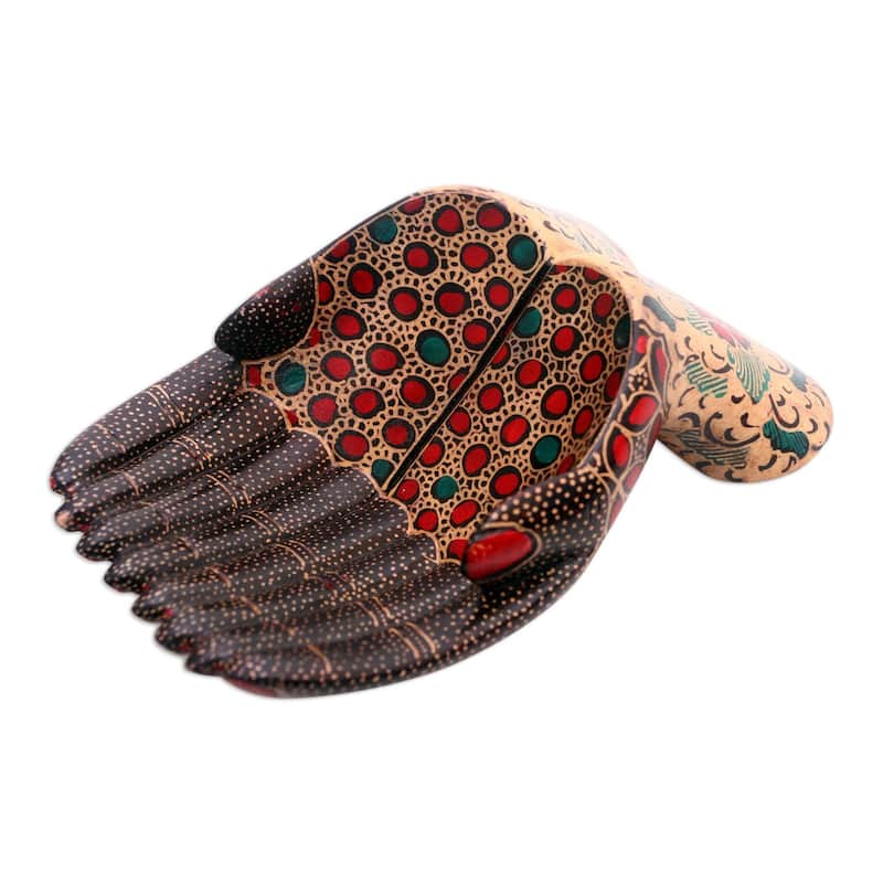 Novica Handmade Giving Hands Batik Wood Catchall - 2.4" H x 7.75" W x 5" D