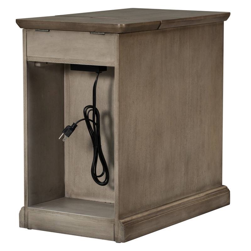 Multifunctional End Table with USB Ports and 1 Drawer with Cup Holders, Vintage Sofa Side Table Bedside Nightstand Narrow Table