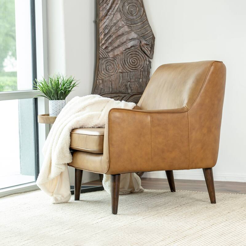 Lancelot Mid Century Modern Furniture Style Wide Top Leather Comfy Armchair