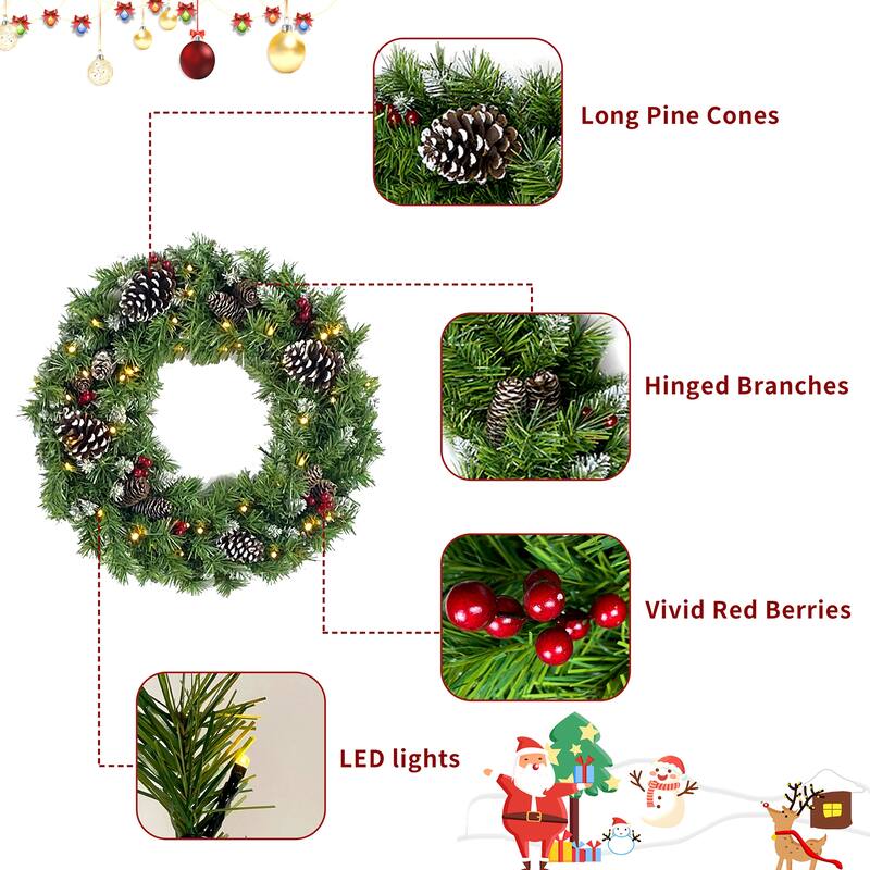 Pre-lit Xmas Tree Artificial Christmas 4-Piece Set in Green