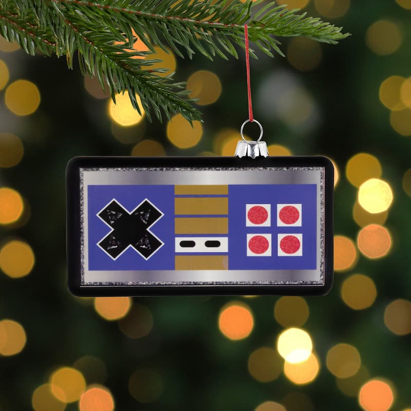 Retro Game Controller Glass Christmas Ornament - 4.25" - Multicolor - 2.5"