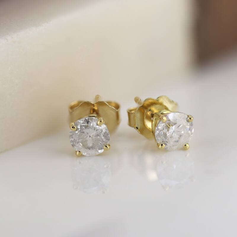 Auriya 14k Gold 1ctw Clarity-enhanced Round Diamond Stud Earrings (E-F, I2-I3)