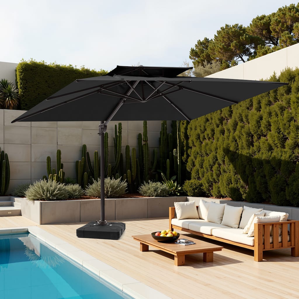 9 x 12 ft Outdoor Double Top Patio Cantilever Umbrella with Base