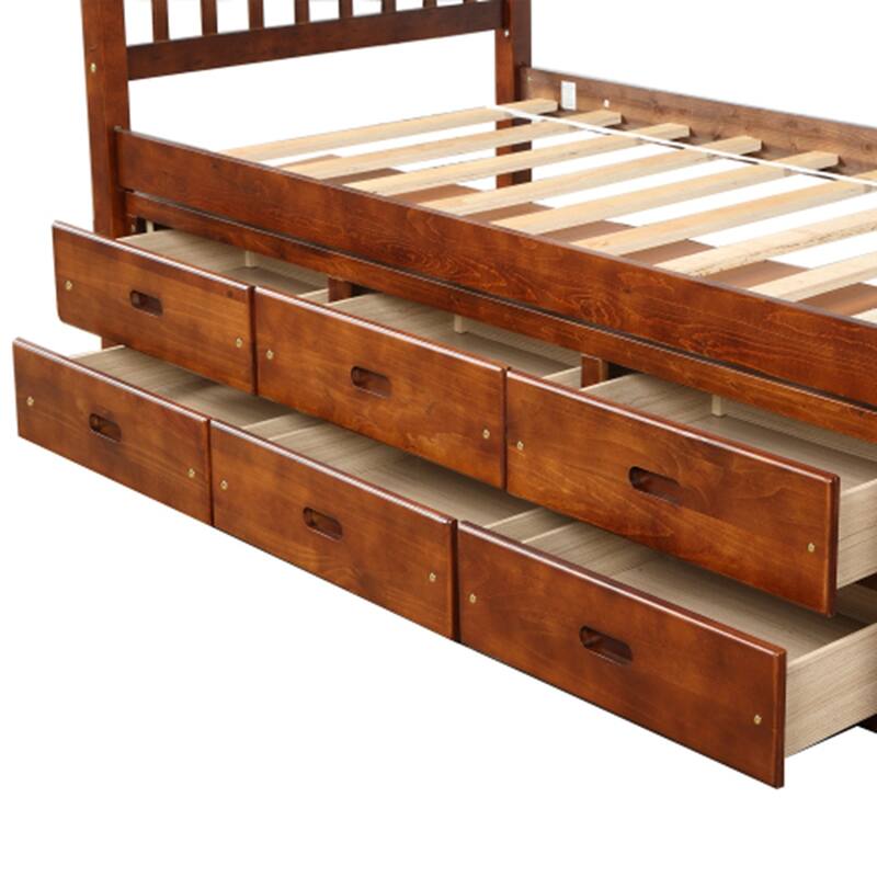 Twin Size Platform Storage Bed Wood Bed with 6 Drawers