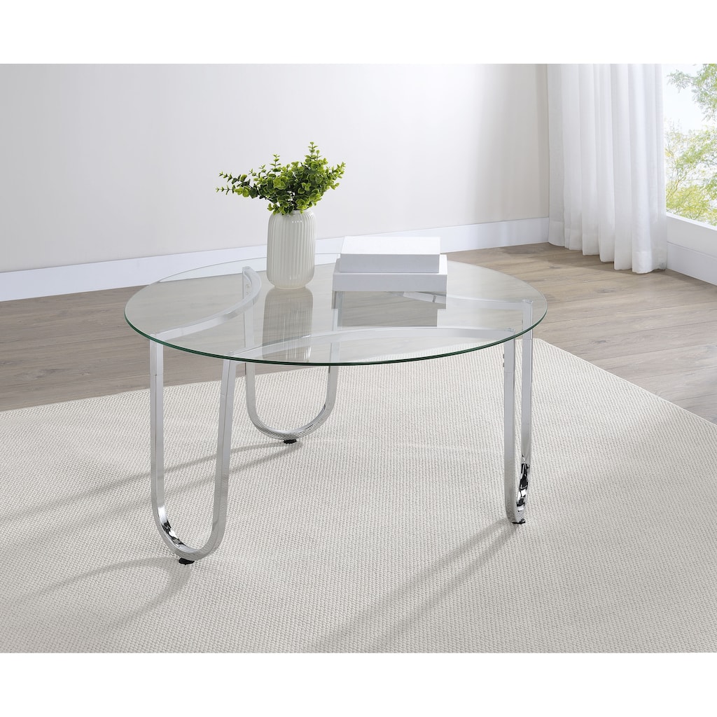 Beller Round Tempered Glass Top Cocktail Coffee Table Chrome