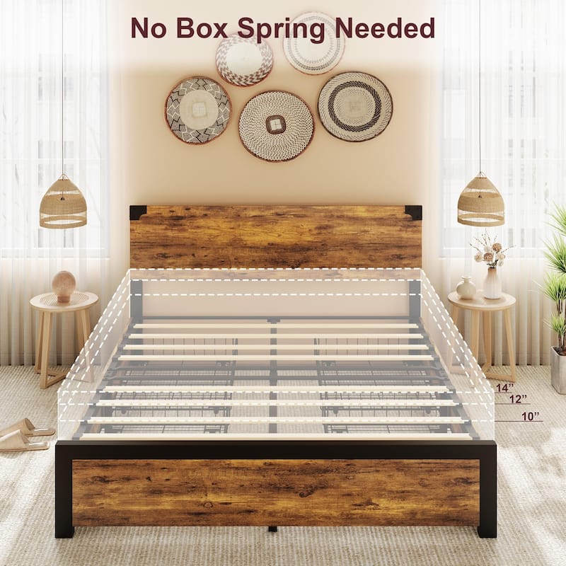 Bed Frame with with Wood Headboard