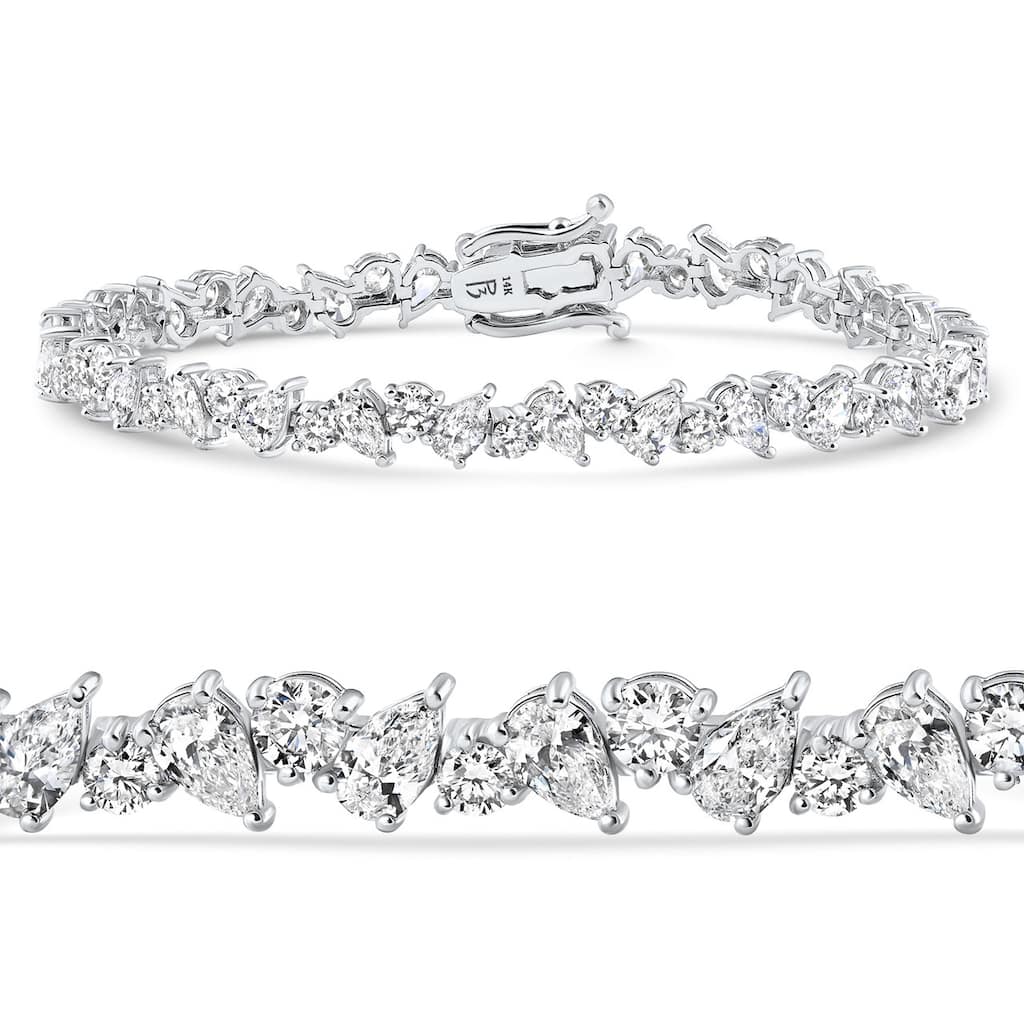 8Ct Pear & Round Diamond Tennis Bracelet Gold 7" Lab Grown