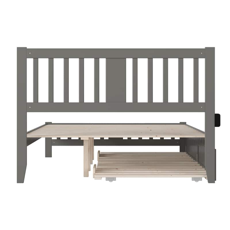 Twin Trundle Bed with Footboard - City Sleek Design - Grey Finish - Durable Wood Frame