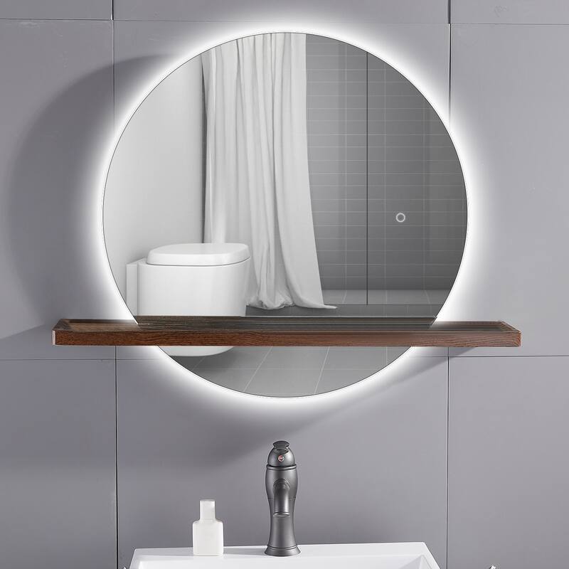 24 in. Frameless LED Light Wall Bathroom Vanity Mirror with Shelf - 24-24