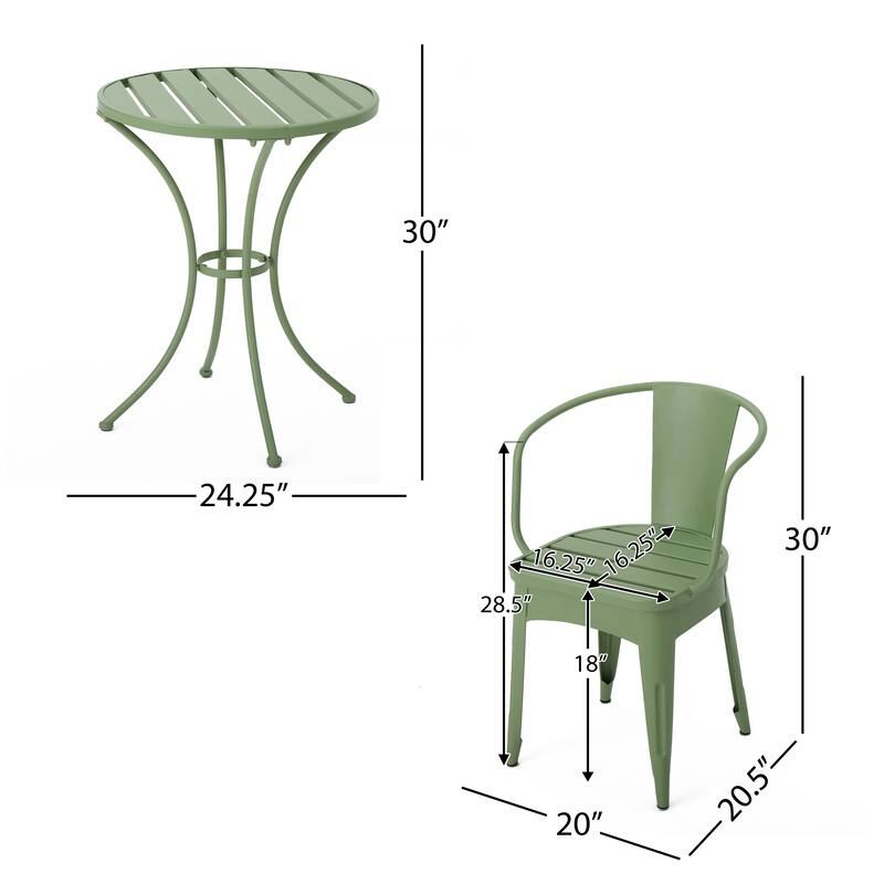 Colmar 3-Piece Metal Bistro Set Green - Iron Outdoor Patio Table and Chairs Stackable