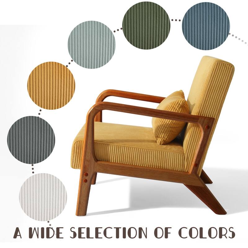 Uixe Mid Century Solid Wood Upholstered Corduroy Accent Chair