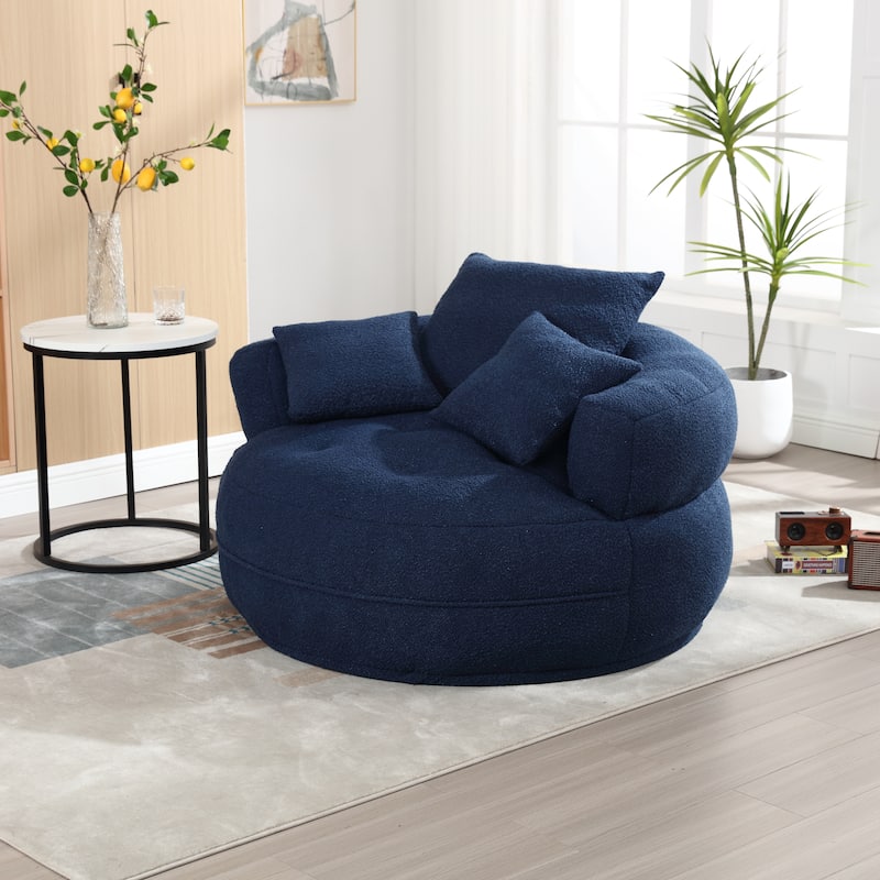 Chenille Sponge Single Sofa, Oversized Round Accent Chair Sleeper Couch Chaise Lounges for Living Room Bedroom Projection Room - Navy