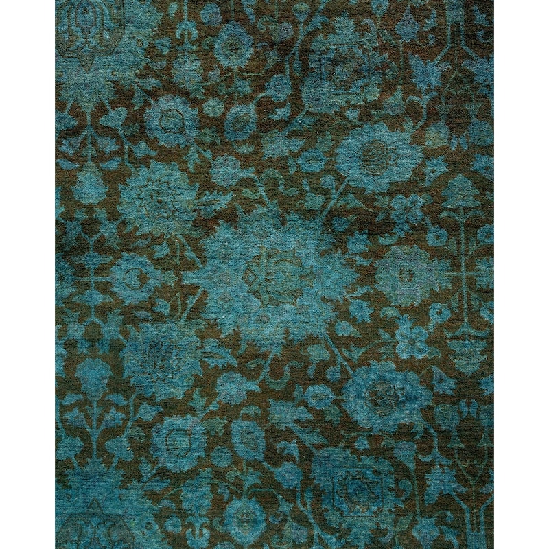 Overton Hand Knotted Wool Vintage Inspired Modern Contemporary Overdyed Blue Area Rug - 9' 3" x 12' 1"