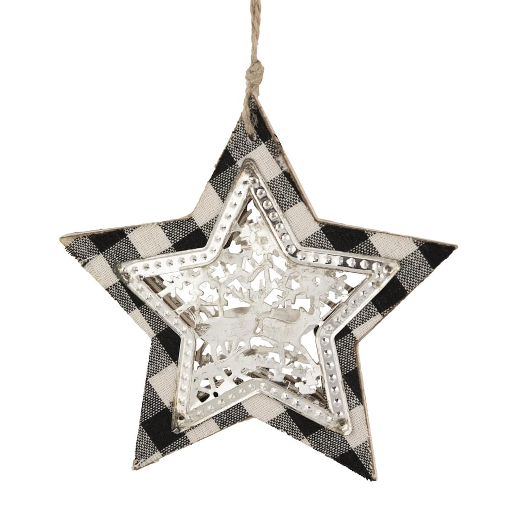 Buffalo Plaid Star with Reindeer Christmas Ornament - 5" - Black and White