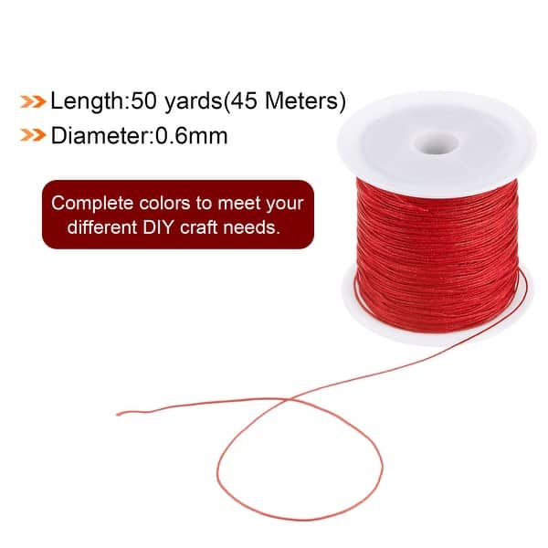3 Rolls Nylon Beading Thread Knotting Cord 0.6mm 50 Yards Satin String, Red - Red