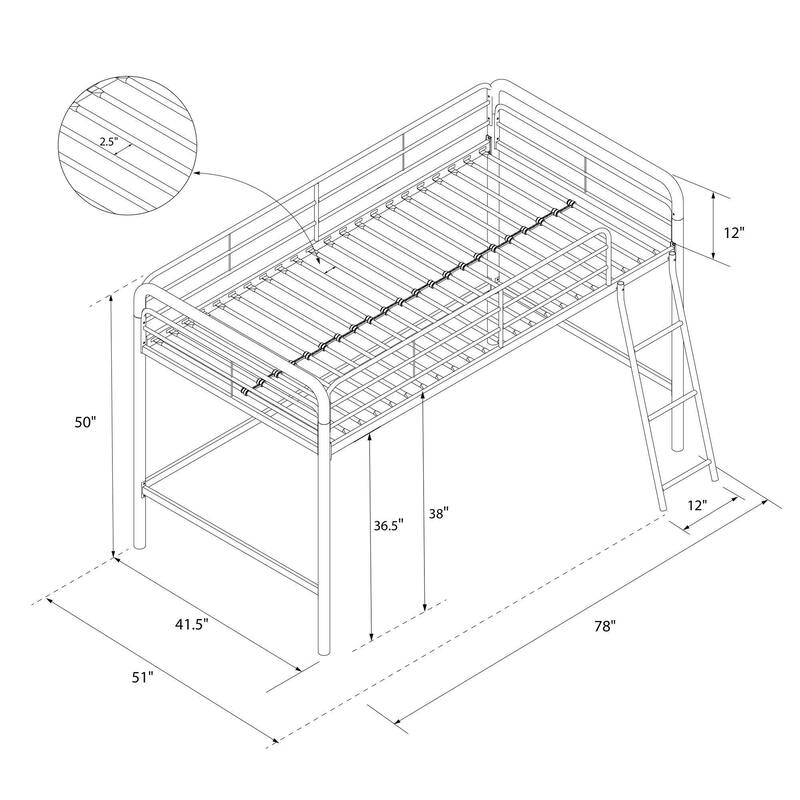 Taylor & Olive Discovery Metal Twin Loft Bed