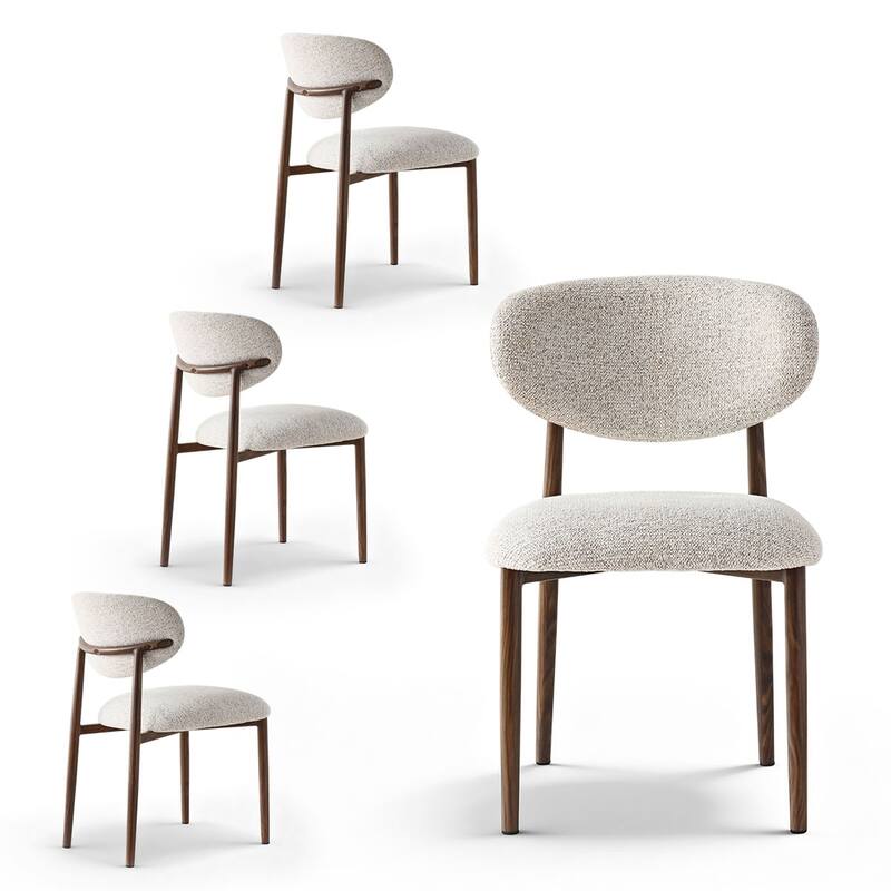 Set of 4 Mid‑Century Upholstered Dining Chairs with Wood‑Grain Metal Legs