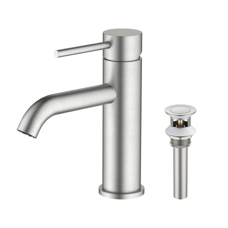 Single Handle Bathroom Sink Faucet with Pop Up Drain - Brushed Nickel