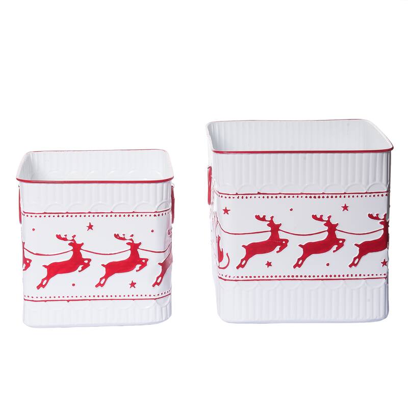 Transpac Metal 10.25 in. White Christmas Santa Sleigh Containers Set of 2