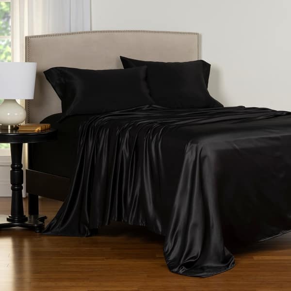 Copper Grove Clifton Luxury Satin Bed Sheet Set - Noir - Queen