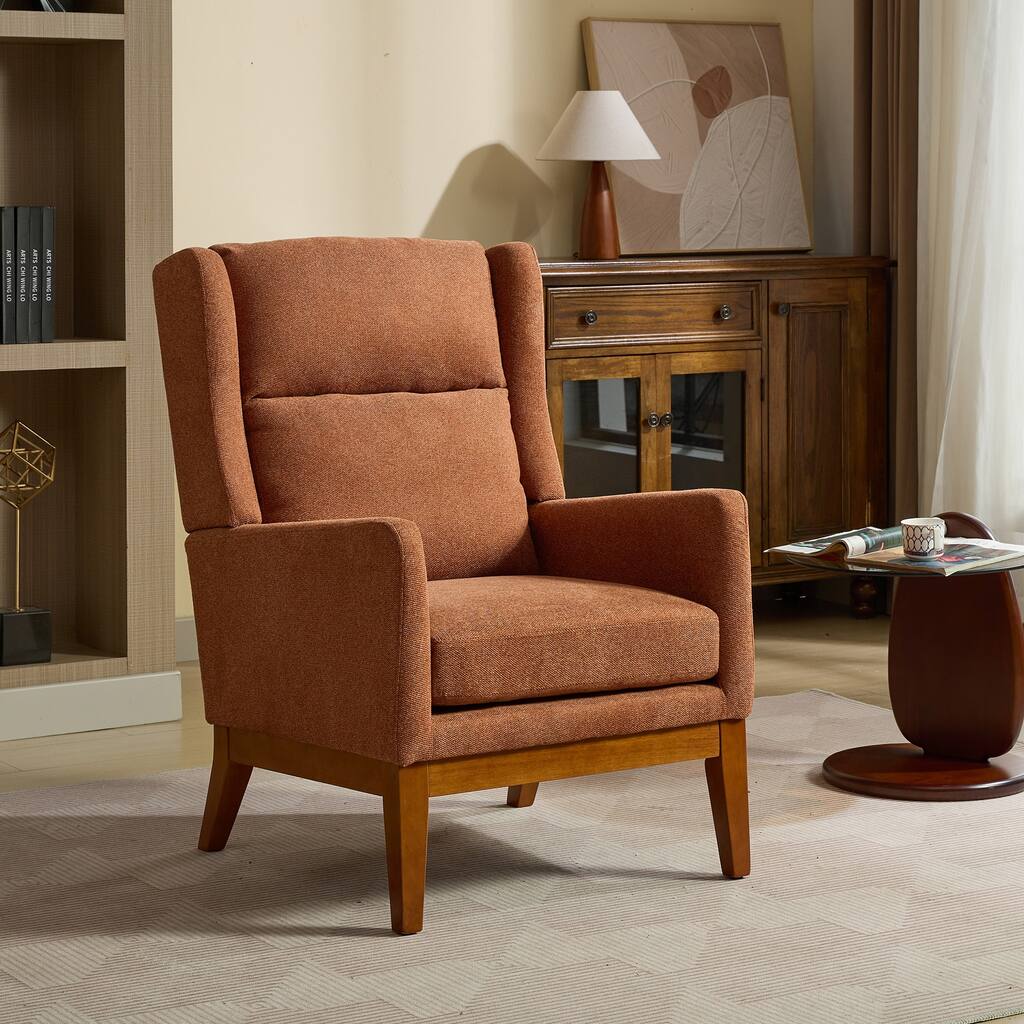 26.18" Wide Accent Chair,Polyester Blend High Back Reading Chair ,Upholstered Armchair Club Chair,Single Sofa with Wood Legs