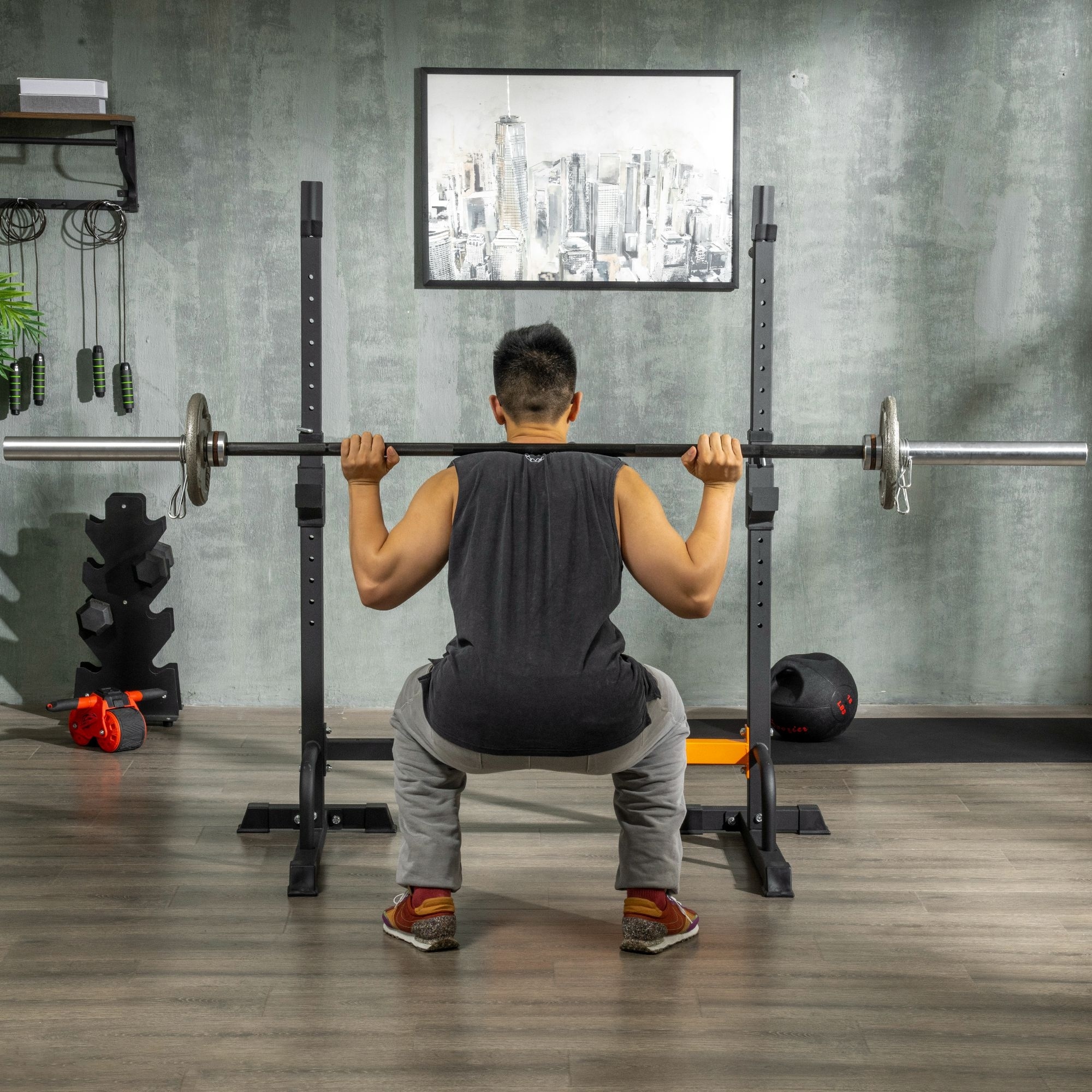 Soozier height adjustable barbell squat rack and bench press shop