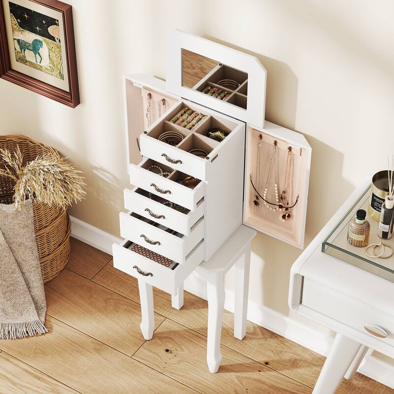 Gymax Jewelry Wood Cabinet Armoire Storage Box Chest St& Organizer