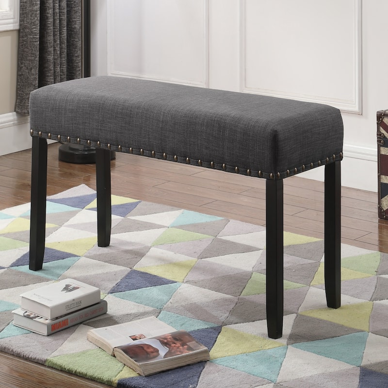 Fabric Dining Bench with Nailhead Trim,Grey